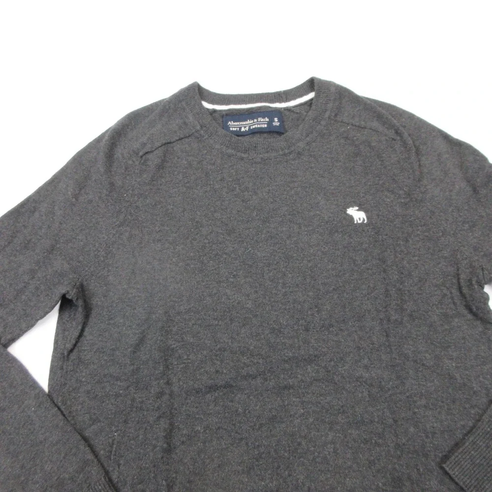 Abercrombie & Fitch Sweater Mens Small Gray Crewneck Cotton Cashmere Logo
